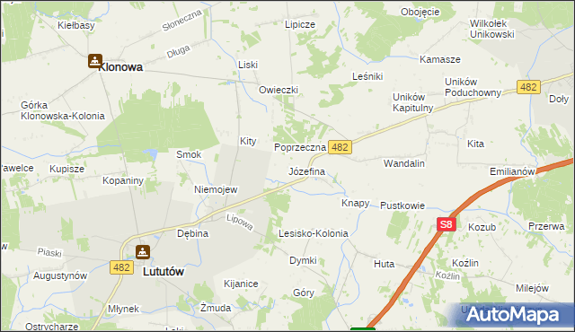 mapa Józefina gmina Lututów, Józefina gmina Lututów na mapie Targeo