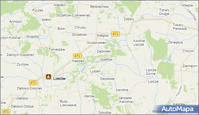 mapa Józefów gmina Lisków, Józefów gmina Lisków na mapie Targeo