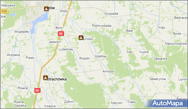 mapa Józefów gmina Strachówka, Józefów gmina Strachówka na mapie Targeo