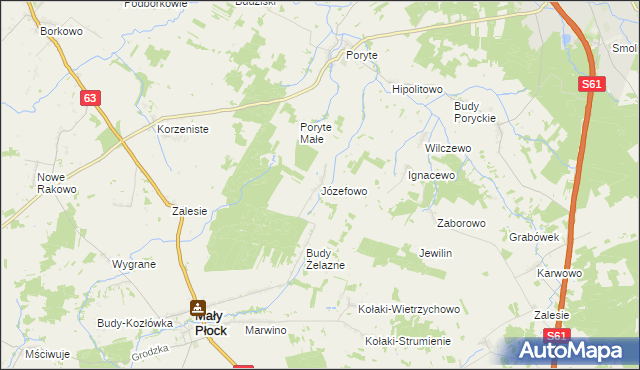 mapa Józefowo gmina Mały Płock, Józefowo gmina Mały Płock na mapie Targeo