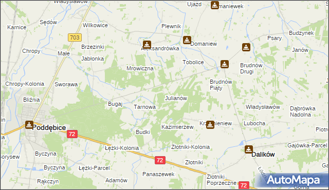 mapa Julianów gmina Dalików, Julianów gmina Dalików na mapie Targeo