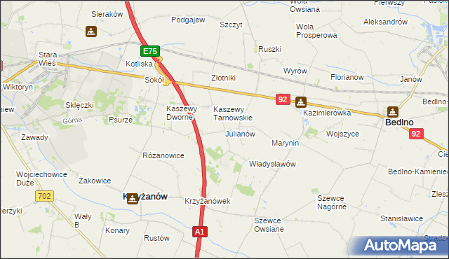 mapa Julianów gmina Krzyżanów, Julianów gmina Krzyżanów na mapie Targeo