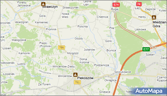 mapa Julianów gmina Piekoszów, Julianów gmina Piekoszów na mapie Targeo