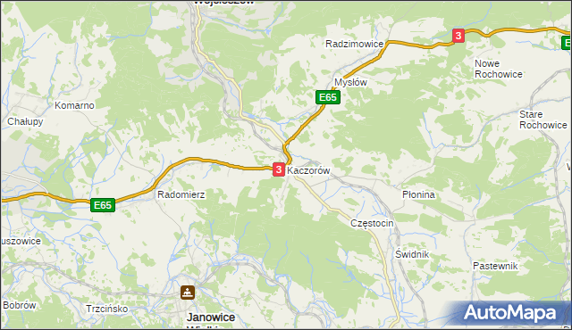 mapa Kaczorów gmina Bolków, Kaczorów gmina Bolków na mapie Targeo