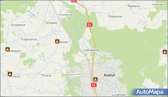 mapa Kąkolewice gmina Budzyń, Kąkolewice gmina Budzyń na mapie Targeo