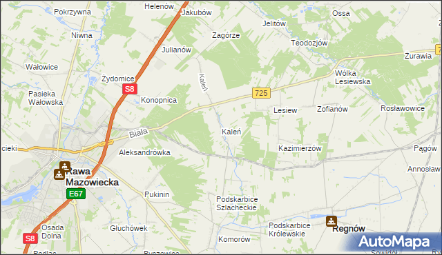 mapa Kaleń gmina Rawa Mazowiecka, Kaleń gmina Rawa Mazowiecka na mapie Targeo