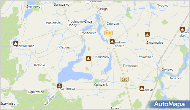 mapa Kaliszany gmina Wągrowiec, Kaliszany gmina Wągrowiec na mapie Targeo