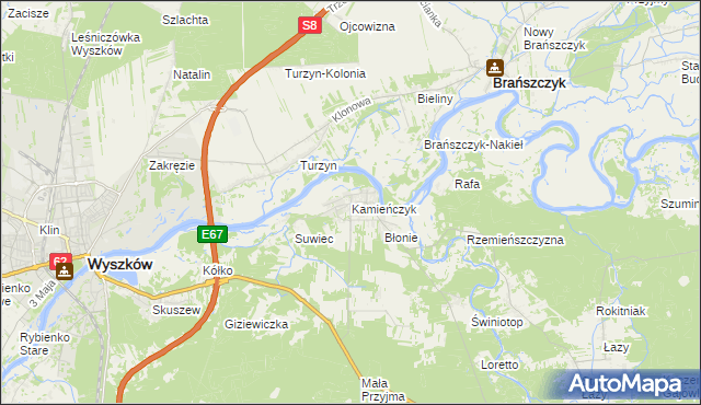 mapa Kamieńczyk gmina Wyszków, Kamieńczyk gmina Wyszków na mapie Targeo