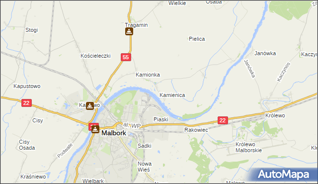 mapa Kamienica gmina Malbork, Kamienica gmina Malbork na mapie Targeo