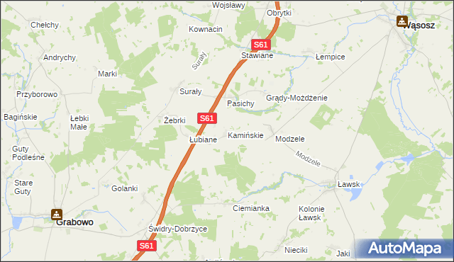 mapa Kamińskie gmina Grabowo, Kamińskie gmina Grabowo na mapie Targeo