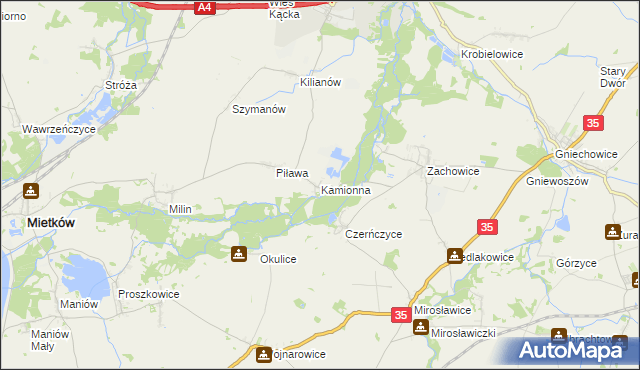 mapa Kamionna gmina Kąty Wrocławskie, Kamionna gmina Kąty Wrocławskie na mapie Targeo