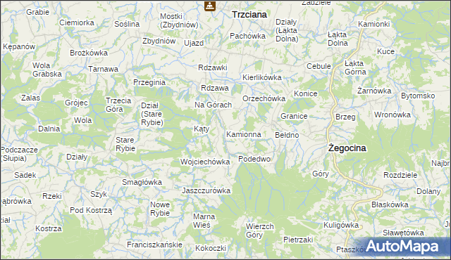 mapa Kamionna gmina Trzciana, Kamionna gmina Trzciana na mapie Targeo