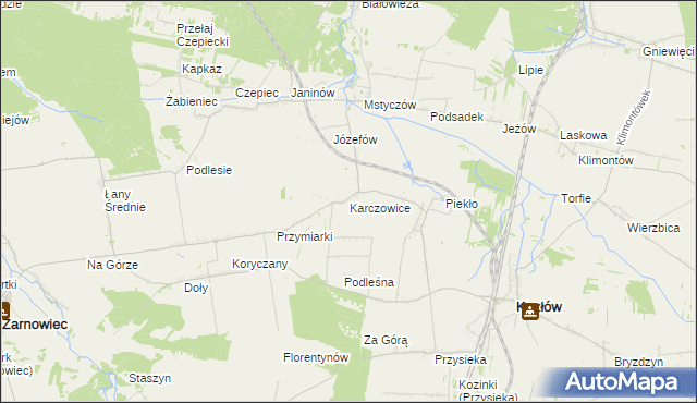 mapa Karczowice gmina Kozłów, Karczowice gmina Kozłów na mapie Targeo