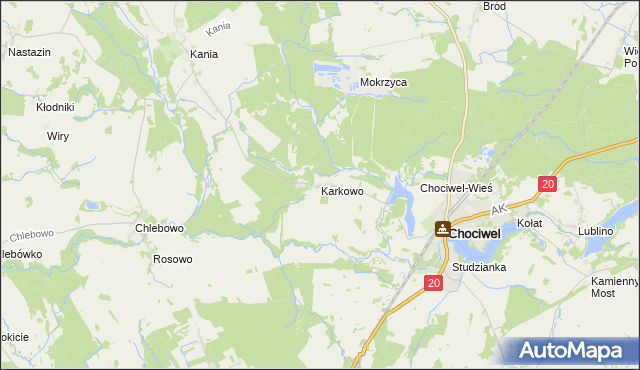 mapa Karkowo gmina Chociwel, Karkowo gmina Chociwel na mapie Targeo