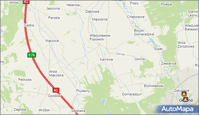 mapa Karnków gmina Głowno, Karnków gmina Głowno na mapie Targeo