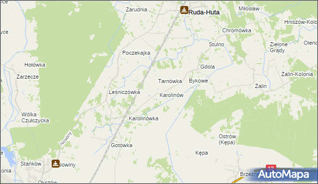 mapa Karolinów gmina Ruda-Huta, Karolinów gmina Ruda-Huta na mapie Targeo