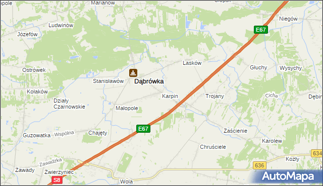 mapa Karpin gmina Dąbrówka, Karpin gmina Dąbrówka na mapie Targeo