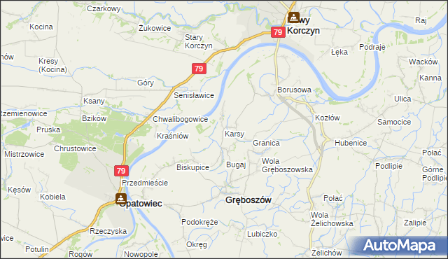 mapa Karsy gmina Gręboszów, Karsy gmina Gręboszów na mapie Targeo