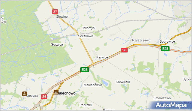 mapa Karwice gmina Malechowo, Karwice gmina Malechowo na mapie Targeo