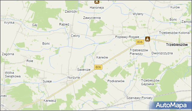 mapa Karwów gmina Trzebieszów, Karwów gmina Trzebieszów na mapie Targeo