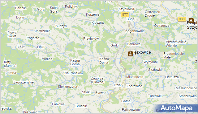 mapa Kąśna Dolna, Kąśna Dolna na mapie Targeo