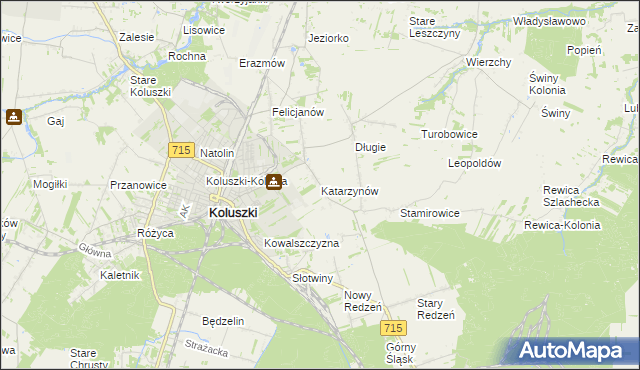 mapa Katarzynów gmina Koluszki, Katarzynów gmina Koluszki na mapie Targeo