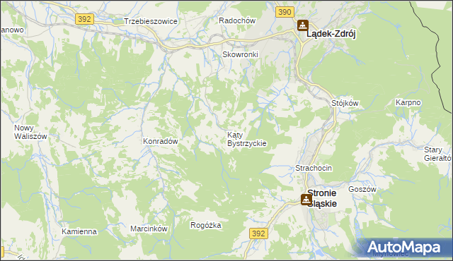 mapa Kąty Bystrzyckie, Kąty Bystrzyckie na mapie Targeo