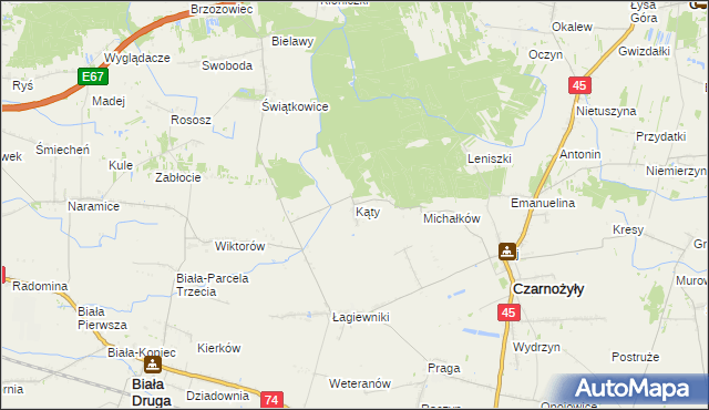 mapa Kąty gmina Czarnożyły, Kąty gmina Czarnożyły na mapie Targeo