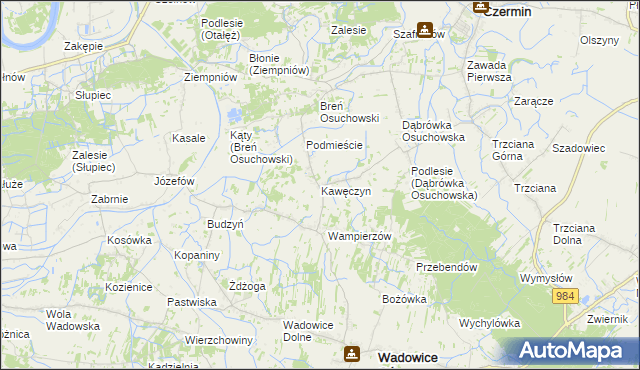 mapa Kawęczyn gmina Wadowice Górne, Kawęczyn gmina Wadowice Górne na mapie Targeo