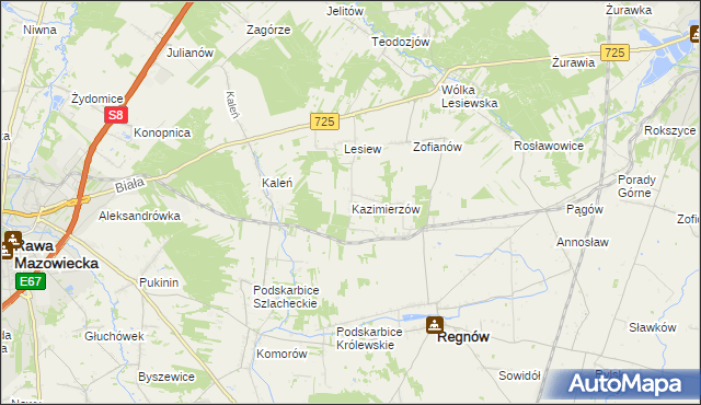 mapa Kazimierzów gmina Regnów, Kazimierzów gmina Regnów na mapie Targeo