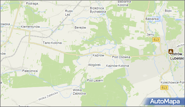 mapa Kaznów gmina Ostrów Lubelski, Kaznów gmina Ostrów Lubelski na mapie Targeo