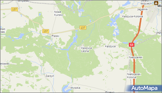 mapa Kęszyca Leśna, Kęszyca Leśna na mapie Targeo