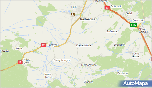 mapa Kłębanowice gmina Radwanice, Kłębanowice gmina Radwanice na mapie Targeo