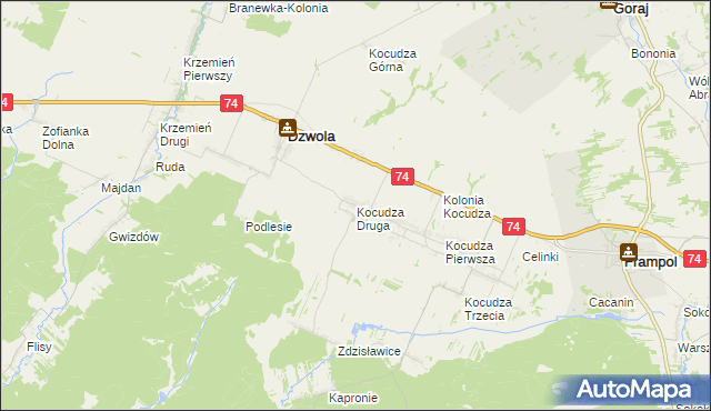 mapa Kocudza Druga, Kocudza Druga na mapie Targeo