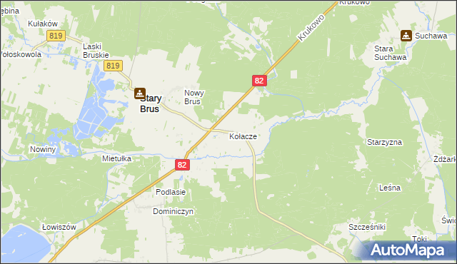 mapa Kołacze gmina Stary Brus, Kołacze gmina Stary Brus na mapie Targeo