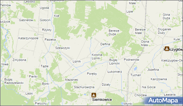 mapa Kolonia Lipnik gmina Siemkowice, Kolonia Lipnik gmina Siemkowice na mapie Targeo