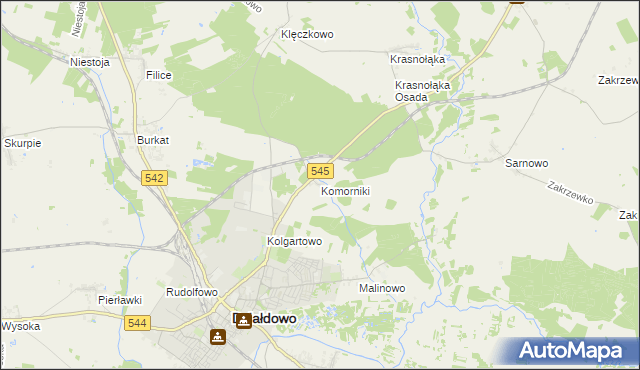 mapa Komorniki gmina Działdowo, Komorniki gmina Działdowo na mapie Targeo