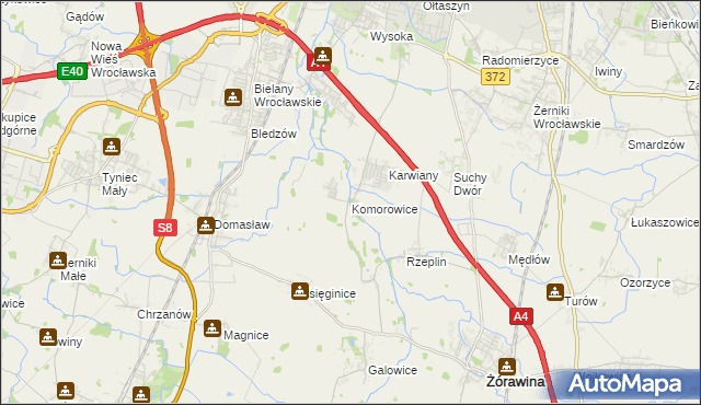 mapa Komorowice gmina Żórawina, Komorowice gmina Żórawina na mapie Targeo