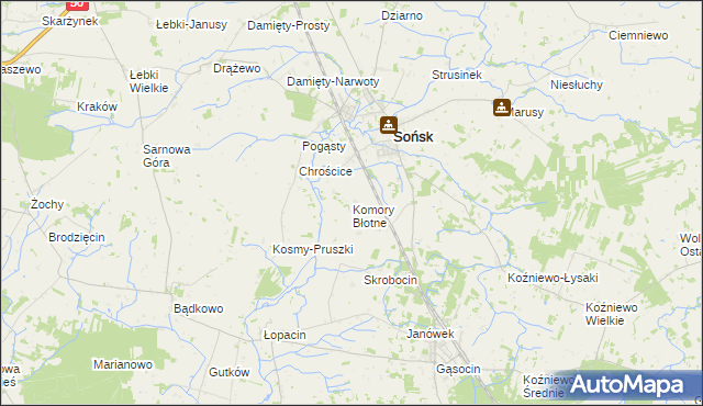 mapa Komory Błotne, Komory Błotne na mapie Targeo