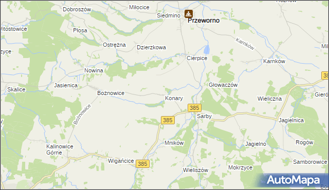 mapa Konary gmina Przeworno, Konary gmina Przeworno na mapie Targeo