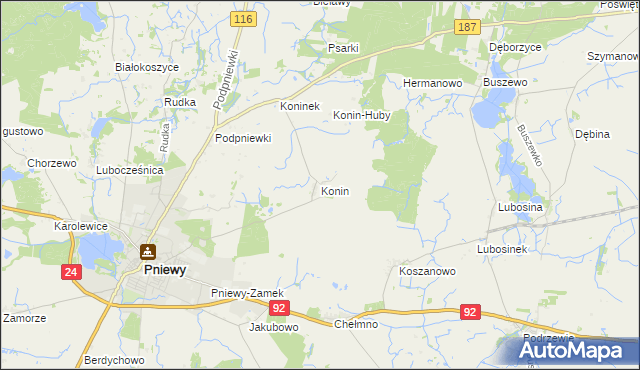 mapa Konin gmina Pniewy, Konin gmina Pniewy na mapie Targeo