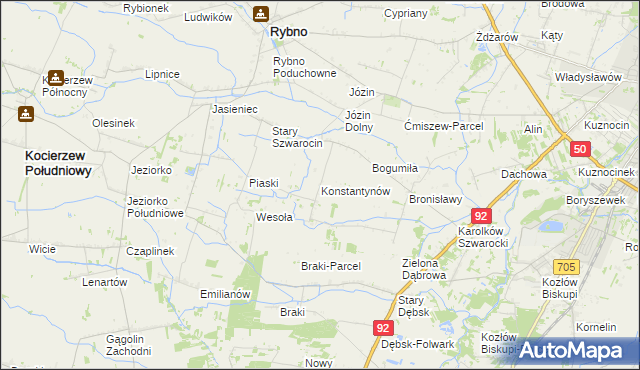 mapa Konstantynów gmina Rybno, Konstantynów gmina Rybno na mapie Targeo