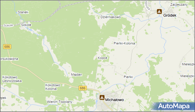mapa Kopce gmina Michałowo, Kopce gmina Michałowo na mapie Targeo
