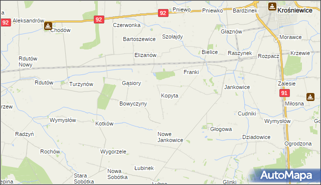 mapa Kopyta gmina Krośniewice, Kopyta gmina Krośniewice na mapie Targeo