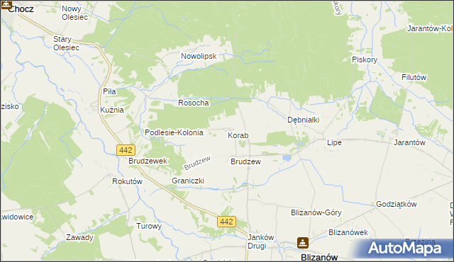 mapa Korab gmina Blizanów, Korab gmina Blizanów na mapie Targeo