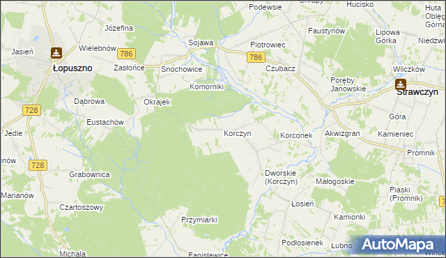 mapa Korczyn gmina Strawczyn, Korczyn gmina Strawczyn na mapie Targeo