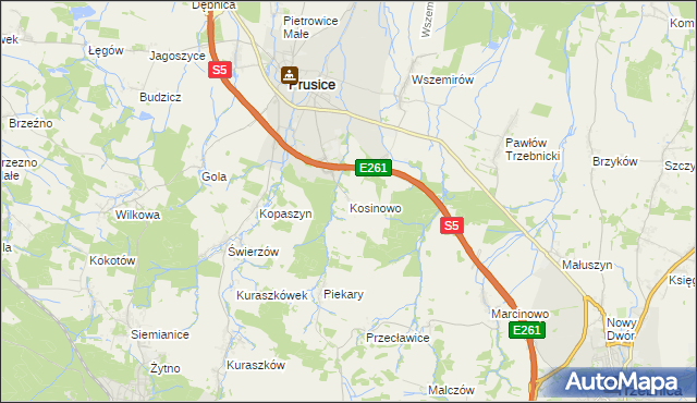 mapa Kosinowo gmina Prusice, Kosinowo gmina Prusice na mapie Targeo