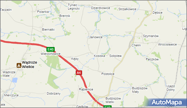 mapa Kosiska gmina Wądroże Wielkie, Kosiska gmina Wądroże Wielkie na mapie Targeo