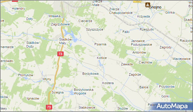 mapa Kotlice gmina Chmielnik, Kotlice gmina Chmielnik na mapie Targeo