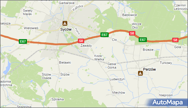 mapa Koza Wielka, Koza Wielka na mapie Targeo